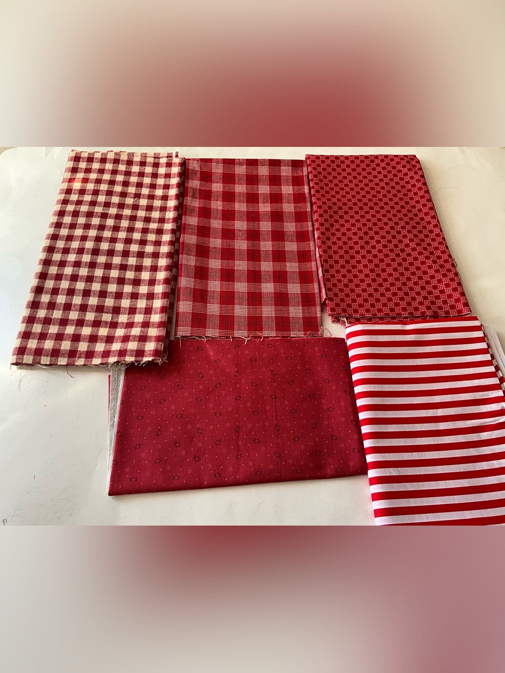 Quilting Sewing Crafting Fabric Lot Red White Check/Plaid Holiday/Christmas